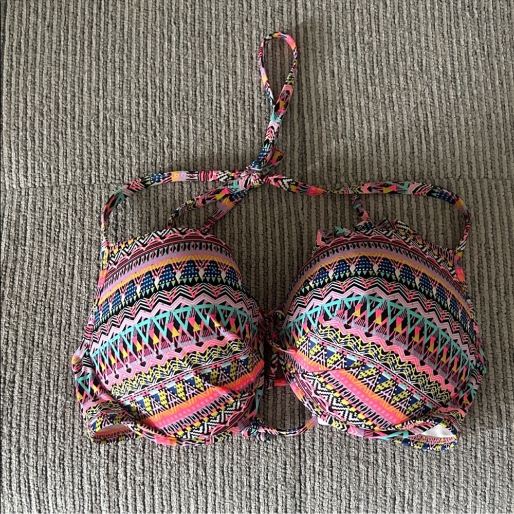 Victoria's Secret Neon Aztec Print Bikini Top in Pink & Aqua